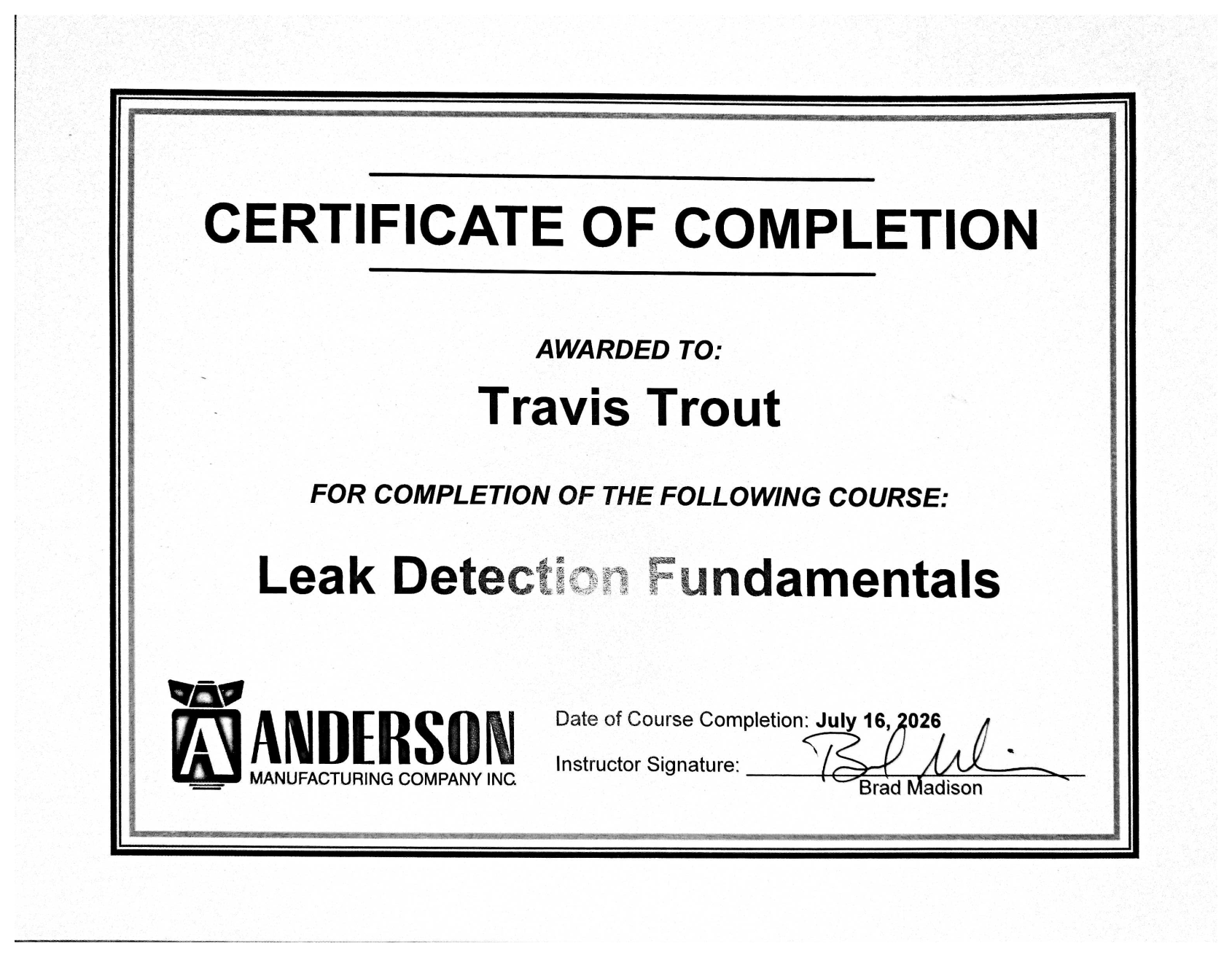 Leak Detection Fundamentals certificate